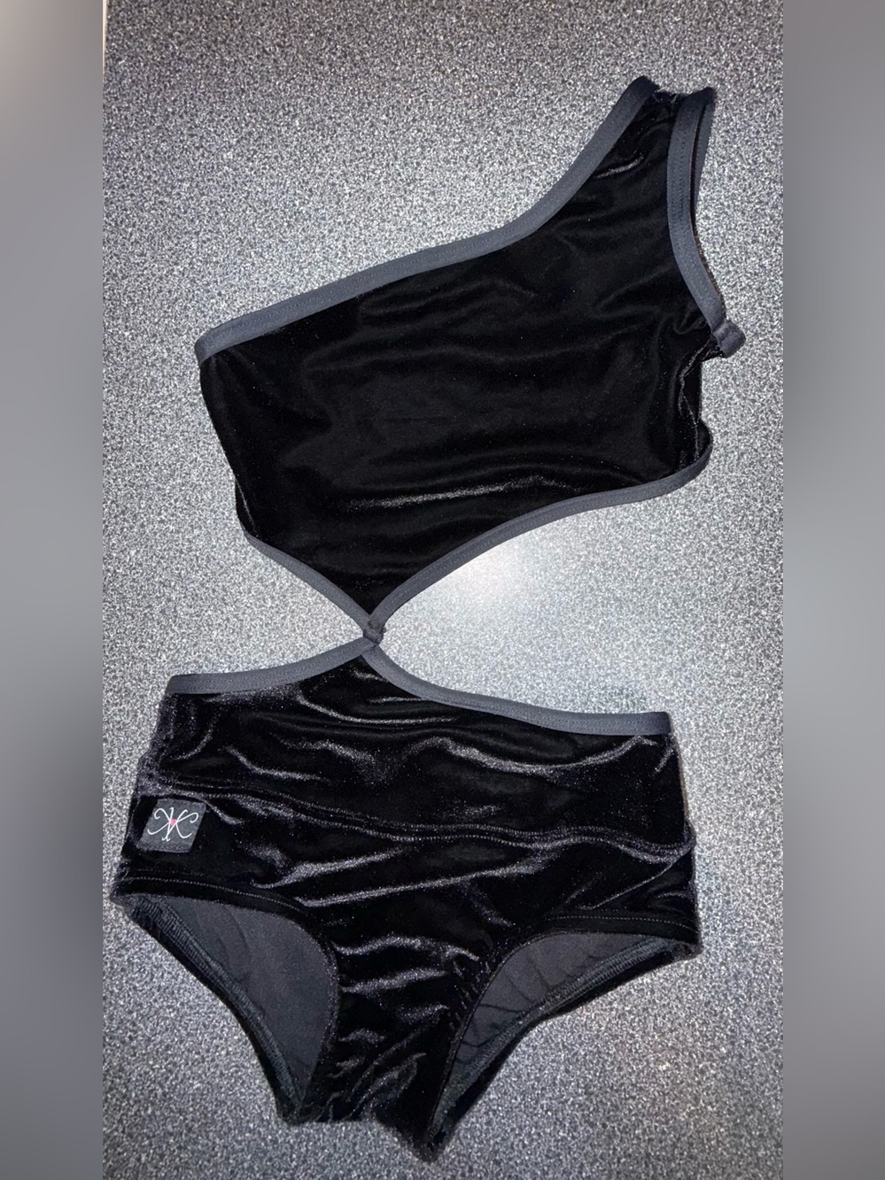 Kandi Kouture Black Velvet One Piece Leotard w/cut outs Size Child Large